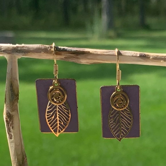 Jewelry - Earrings, Purple with Gold Leaf 3/$30